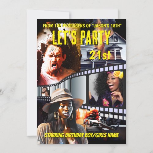 Movie poster DIY photo action drama adults party Invitation