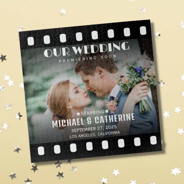 Movie Poster Film Strip Black And White Wedding Jigsaw Puzzle (Creator Uploaded)