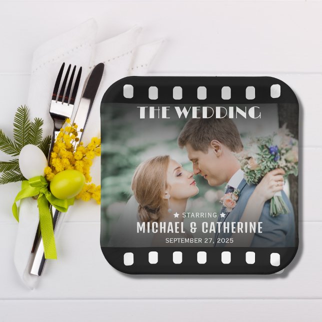 Movie Poster Film Strip Black And White Wedding Paper Plates (Creator Uploaded)