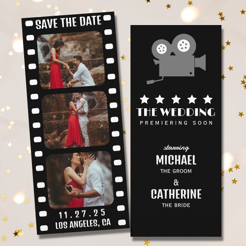 Movie Poster Film Strip Black And White Wedding Save The Date