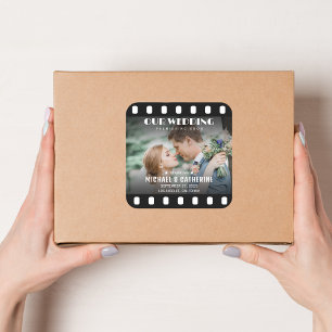 Movie Poster Film Strip Black And White Wedding Square Sticker