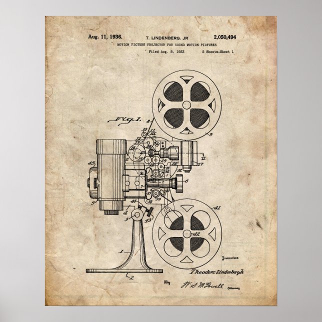 Movie Projector Patent Poster (Front)