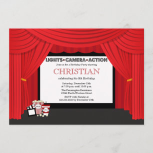Movie screen and curtain birthday party invitation