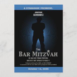 Movie Star Bar Mitzvah Invitation Black Navy Blue