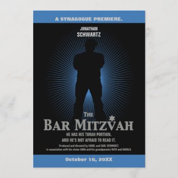 Movie Star Bar Mitzvah Invitation Black Navy Blue by Lowschmaltz at Zazzle