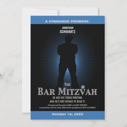 Bar Mitzvah Movie Star Invitation in Blue, Black