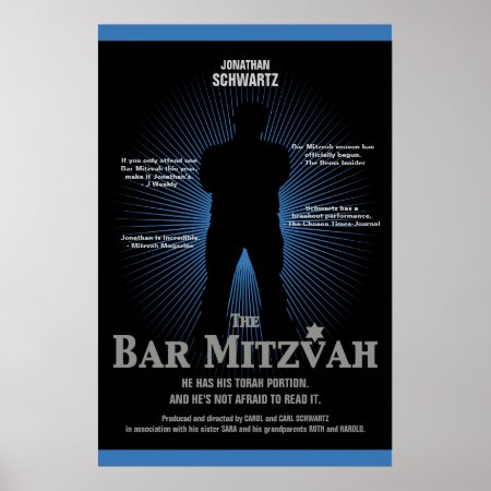 Movie Star Bar Mitzvah Poster Black Navy Blue