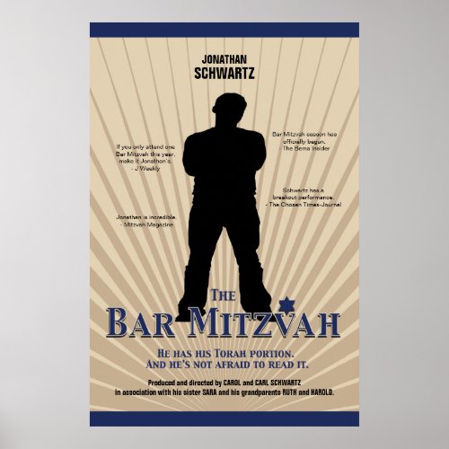 Movie Star Bar Mitzvah Poster Tan Navy Blue