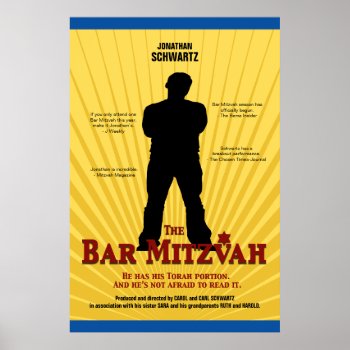 Movie Star Bar Mitzvah Poster Yellow Blue by Lowschmaltz at Zazzle