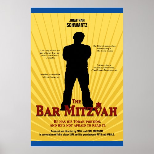 Movie Star Bar Mitzvah Poster Yellow Blue