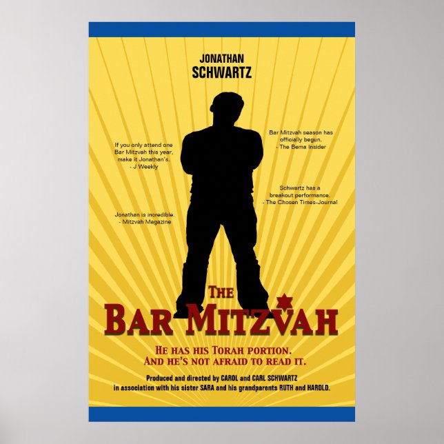 Movie Star Bar Mitzvah Poster Yellow Blue (Front)
