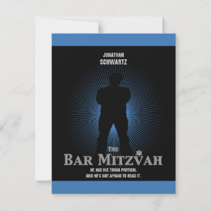 Movie Star Bar Mitzvah Reply RSVP Black Navy Blue Card
