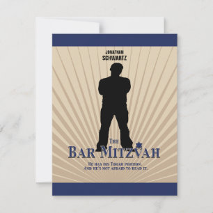 Movie Star Bar Mitzvah RSVP Reply Tan Navy Blue Card