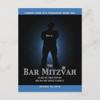 Movie Star Bar Mitzvah Save The Date Black Navy Announcement Postcard by Lowschmaltz at Zazzle
