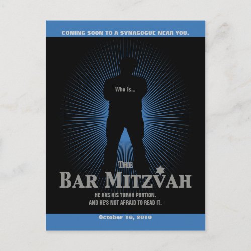 Movie Star Bar Mitzvah Save the Date Black Navy Announcement Postcard