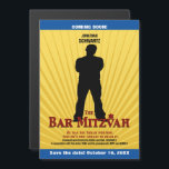 Movie Star Bar Mitzvah Save the Date Yellow Blue Magnetic Invitation<br><div class="desc">Every great Bar Mitzvah begins with a little buzz. Generate some of your own with this save the date piece and make sure your friends and family will be at the premiere. These save the date invitations will help make his Bar Mitzvah an event to remember. It’s a must-see spectacle...</div>