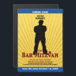 Movie Star Bar Mitzvah Save the Date Yellow Blue Magnetic Invitation<br><div class="desc">Every great Bar Mitzvah begins with a little buzz. Generate some of your own with this save the date piece and make sure your friends and family will be at the premiere. These save the date invitations will help make his Bar Mitzvah an event to remember. It’s a must-see spectacle...</div>