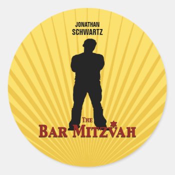 Movie Star Bar Mitzvah Sticker Yellow Blue by Lowschmaltz at Zazzle