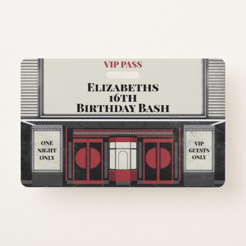 Movie Star Birthday Bash VIP Pass Badge