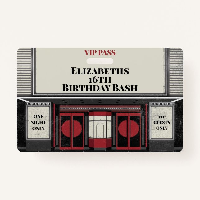 Movie Star Birthday Bash VIP Pass Badge (Front)