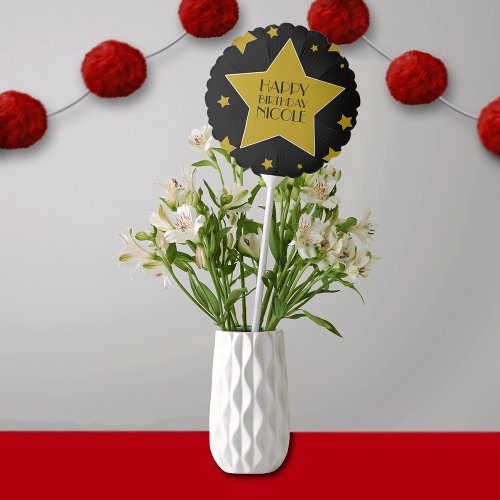 Movie Star Birthday Black And Gold Stars Balloon