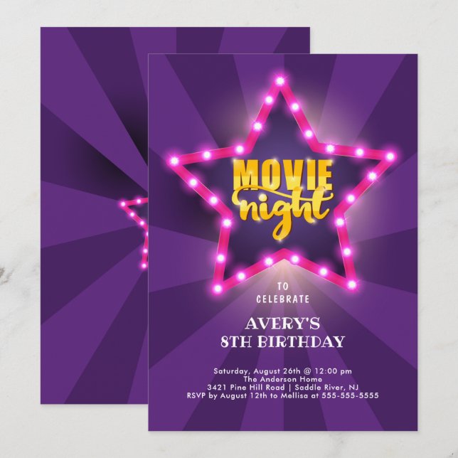 Movie Star Birthday Invitation (Front/Back)