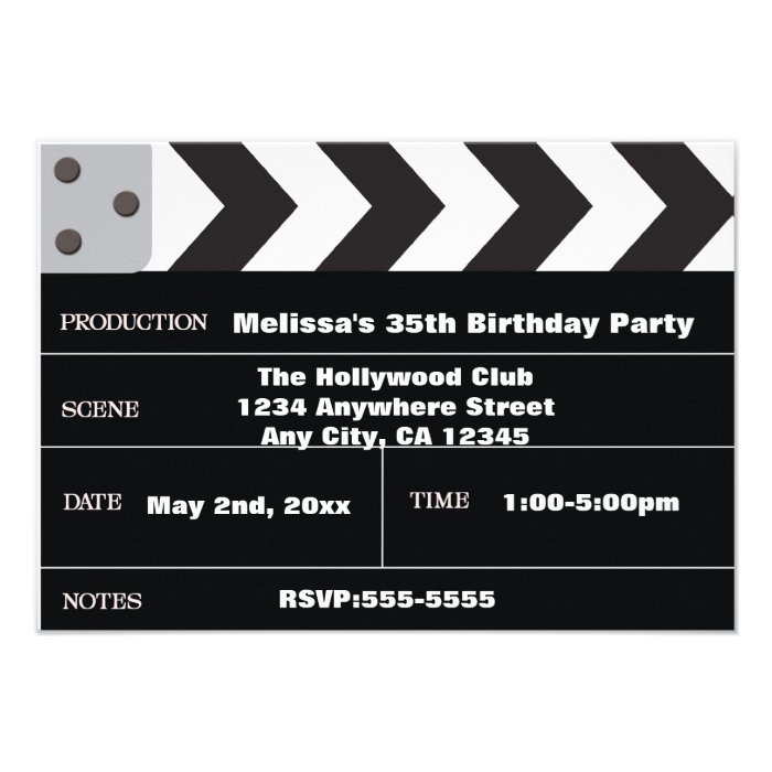 Movie Star Cinema Clapper Hollywood Invitation