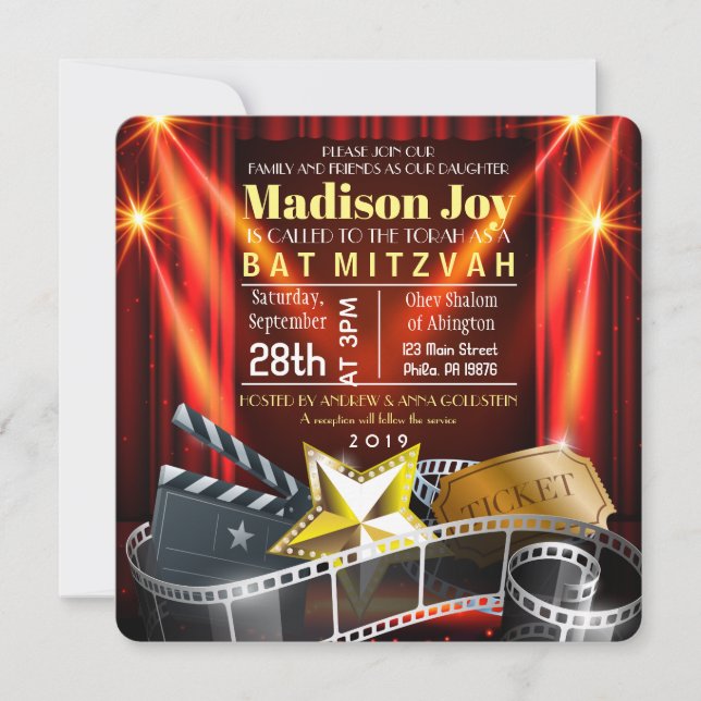 MOVIE STAR HOLLYWOOD Bat Mitzvah Invitation (Front)