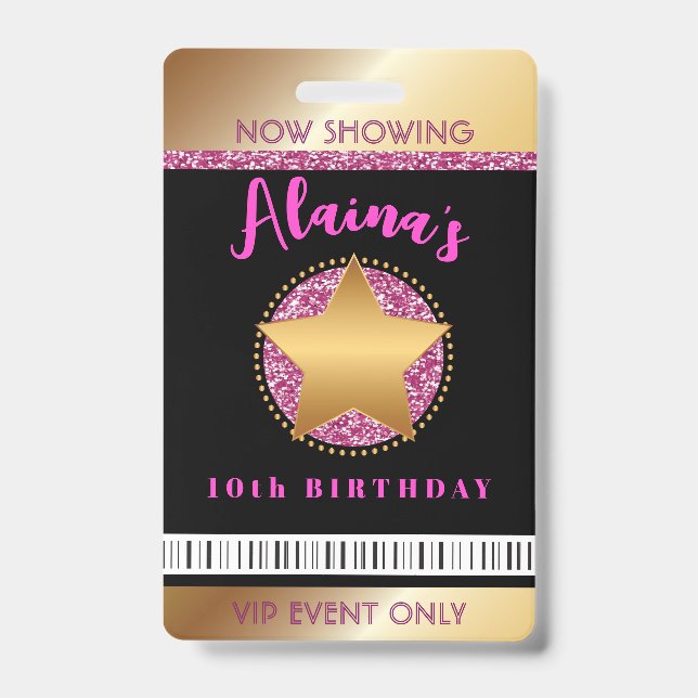 MOVIE STAR HOLLYWOOD BROADWAY Birthday VIP Pass Ba Badge (Front)