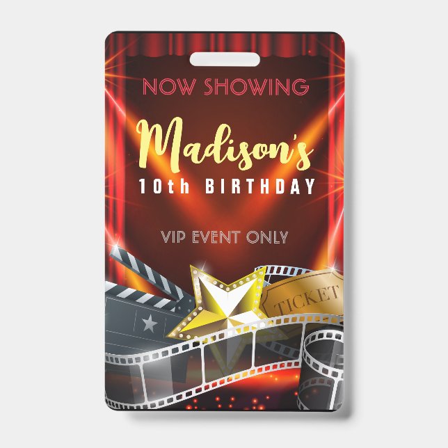 MOVIE STAR HOLLYWOOD BROADWAY Birthday VIP Pass Ba Badge (Front)