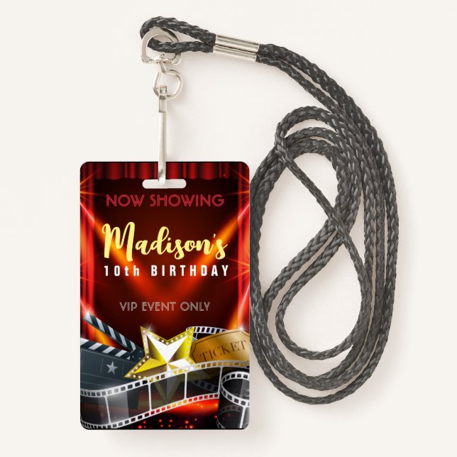 MOVIE STAR HOLLYWOOD BROADWAY Birthday VIP Pass Ba Badge (Front with Lanyard)