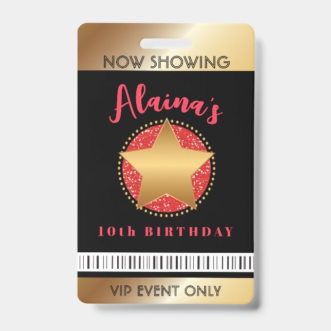 MOVIE STAR HOLLYWOOD BROADWAY Birthday VIP Pass Badge (Front)
