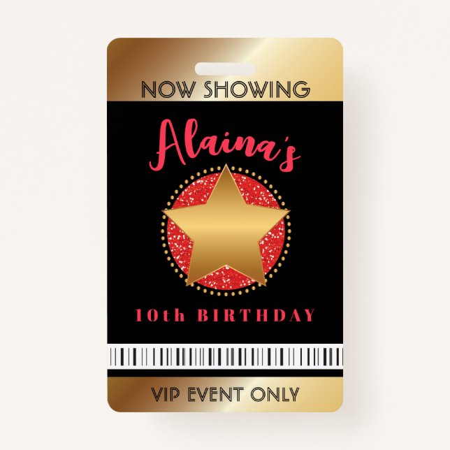 MOVIE STAR HOLLYWOOD BROADWAY Birthday VIP Pass Badge (Front)