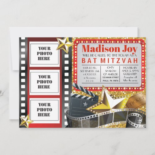 MOVIE STAR HOLLYWOOD PHOTO Bat Mitzvah Invitation