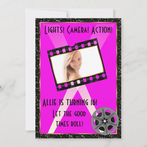Movie Star Pink Glitter Invite