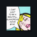 Movie Star Pop Art Stretched Canvas Print<br><div class="desc">Cry me a river! This comic book inspired design features an emotionally distraught young woman and a speech bubble that reads, "I just want to be a beautiful, glamorous movie star." The woman and speech bubble are on an aqua and white polka dot background. Life may not be fair, but...</div>