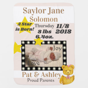 Movie Star Teddy Bear Personalized first photo Baby Blanket