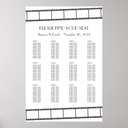 Movie Stars Film Strip Wedding Seating Chart