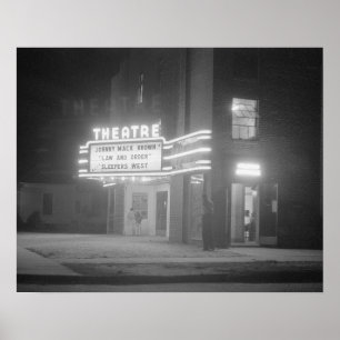 Movie Theater at Night, 1941. Vintage Photo Poster
