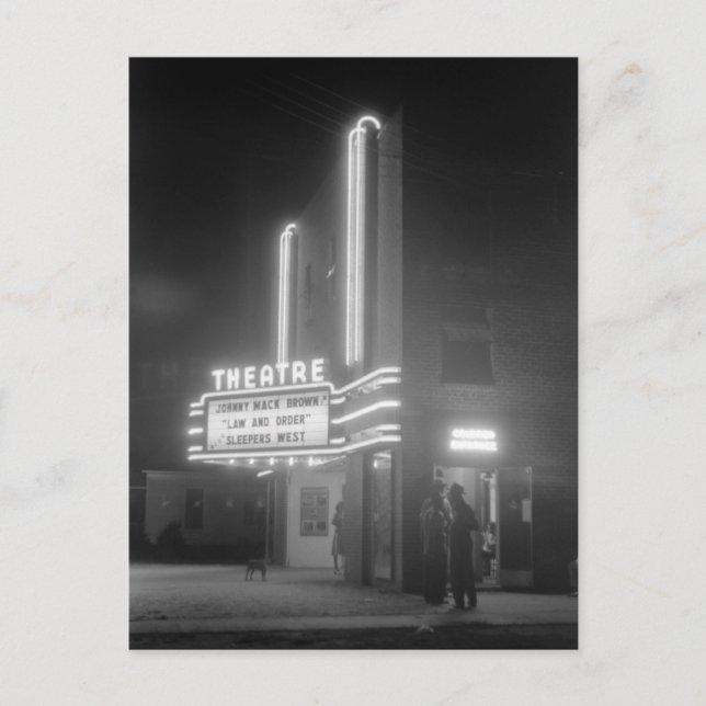 Movie Theater at Night, Greensboro, Georgia 1940s Postcard (Front)