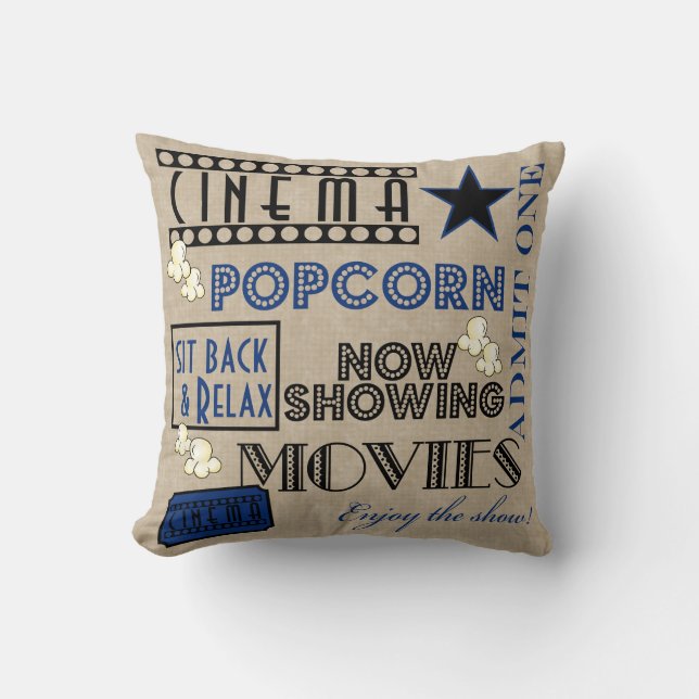 Movie Theater Cinema  Admit one ticket Pillow-blue Throw Pillow (Front)