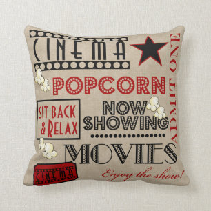 Movie Theater Cinema Admit one ticket Pillow-Red Throw Pillow