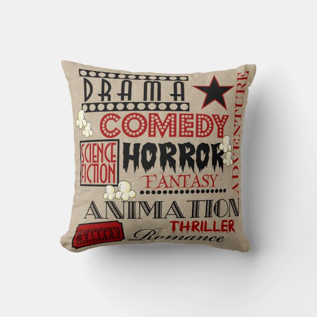 Movie Theater Cinema Genre ticket Pillow-Red Throw Pillow (Front)