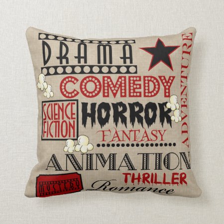 Movie Theater Cinema Genre Ticket Pillow-red Throw Pillow