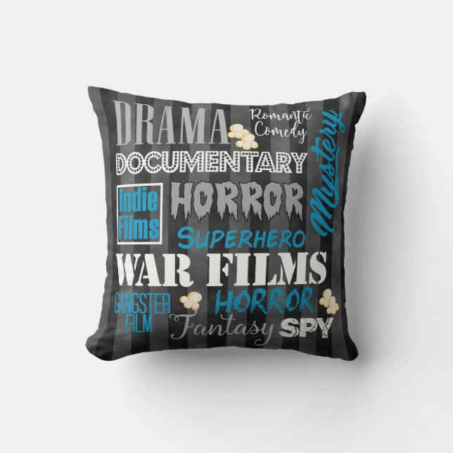 Movie Theater Cinema movie genre ticket Pillow-blu Throw Pillow (Front)