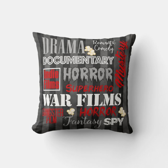 Movie Theater Cinema movie genre ticket Pillow-red Throw Pillow (Front)