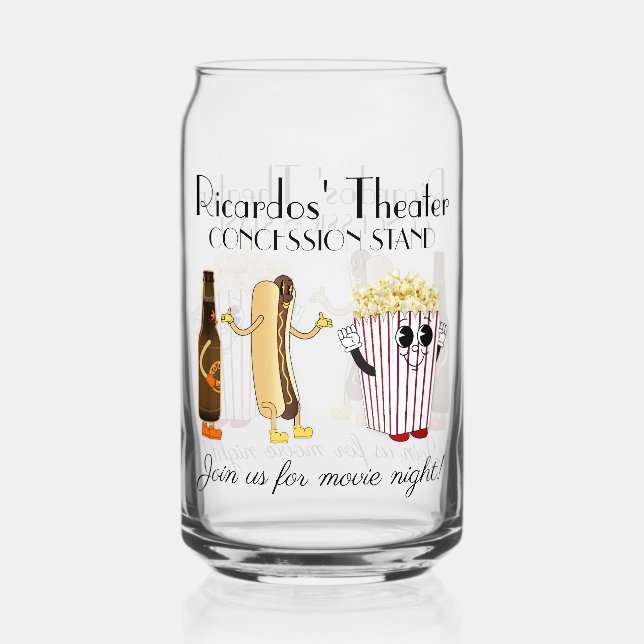 Movie Theater Concession Stand Hotdog Popcorn  Can Glass (Front)