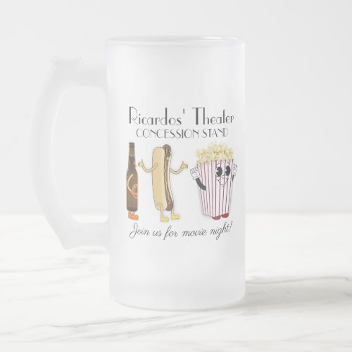Movie Theater Concession Stand Hotdog Popcorn  Frosted Glass Beer Mug