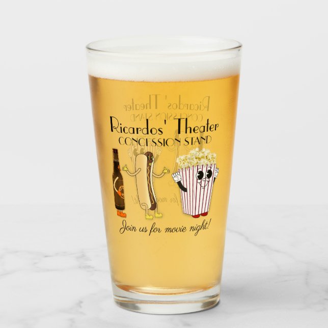Movie Theater Concession Stand Hotdog Popcorn Pint Glass (Front Filled)
