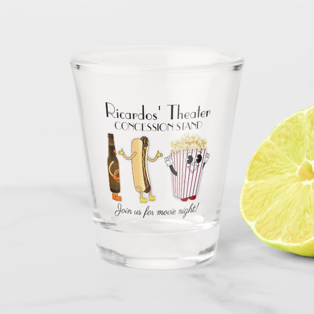 Movie Theater Concession Stand Hotdog Popcorn Shot Glass (Front)